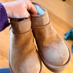 Tan Platform Suede Slipper Booties